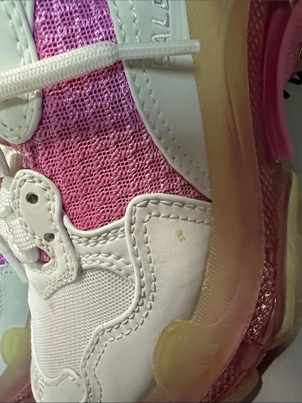 Balenciaga White and Pink Triple S Chunky Sneakers - Picture 12 of 16
